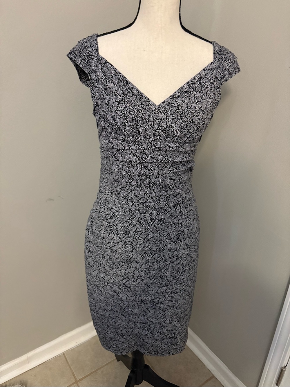 London Times Black and White Midi Sheath Dress